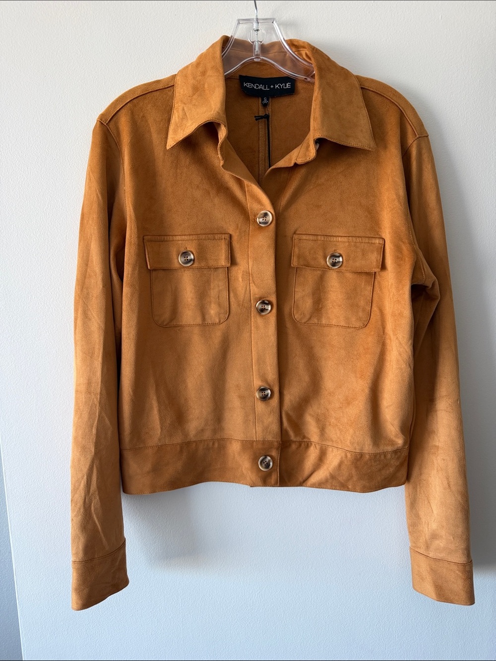 NWT Kendall + Kylie Faux Suede Cropped Shacket Jacket Tan Luggage Brown Small